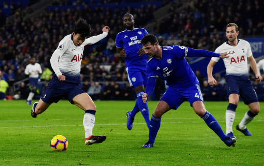 카디프시티전 손흥민의 골 장면[로이터=연합뉴스]